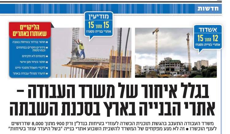 Construction sites in Israel are in danger of being down due to lack of safety. Good or bad? You say