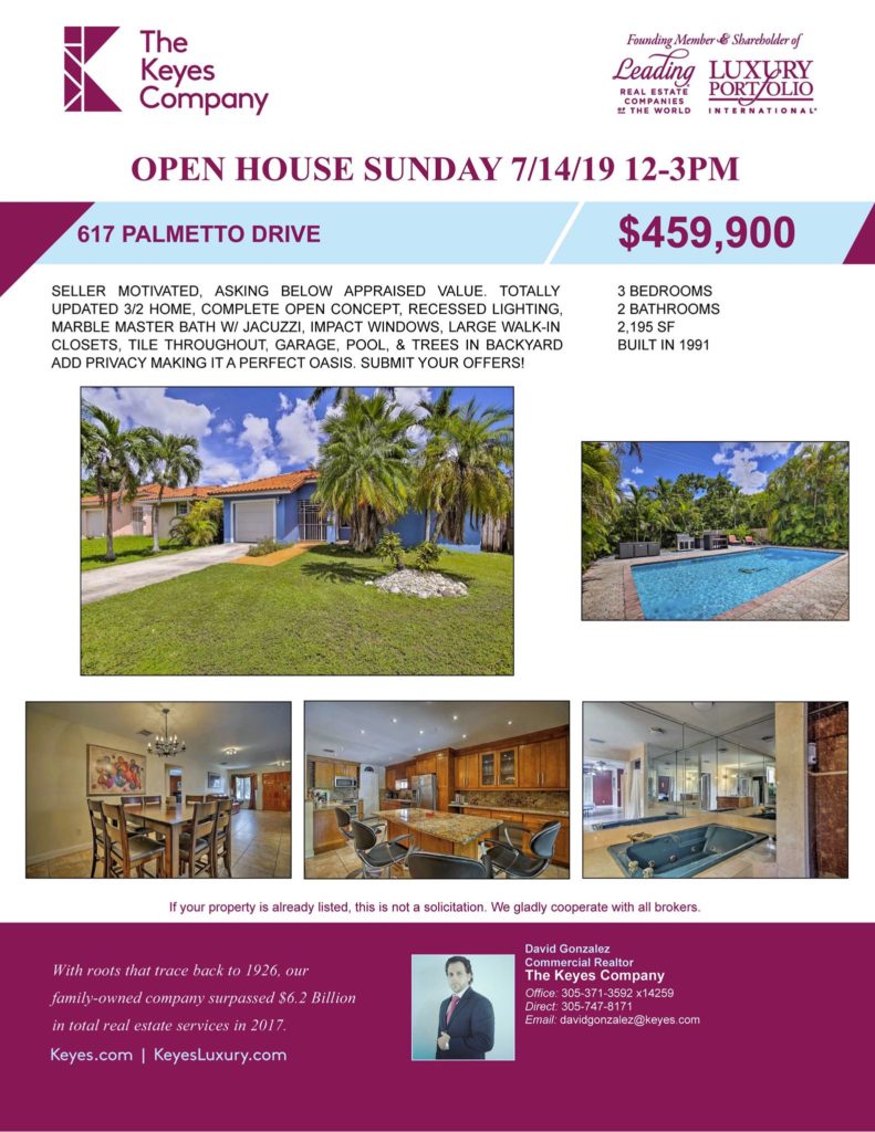 בית פתוח ביום ראשון הקרוב 7/14/19 12: 00-3: 00 אחר הצהריים
 בואו לבקר בביתכם החדש!
 # מיאמי ...