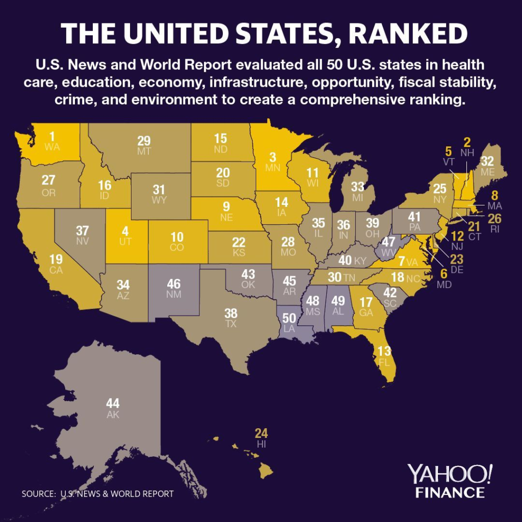 Map: The United States of America, ranked from best to worst