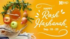 Image may contain: food, text that says '体 exp REALTY HAPPY Rosh' Hashanah Sep.18-20'