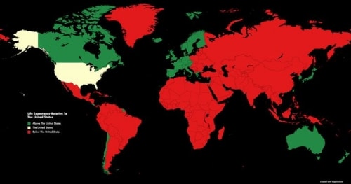 Karta: I vilka länder som bor mer eller mindre än USA (en trevlig överraskning i ett litet grönt land, ...