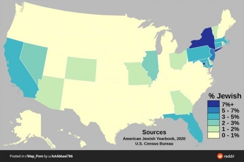 מפה: הריכוזים הגבוהים ביותר של יהודים בארצות הברית