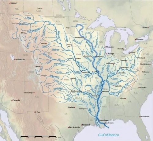 The vast water sources of the Mississippi River