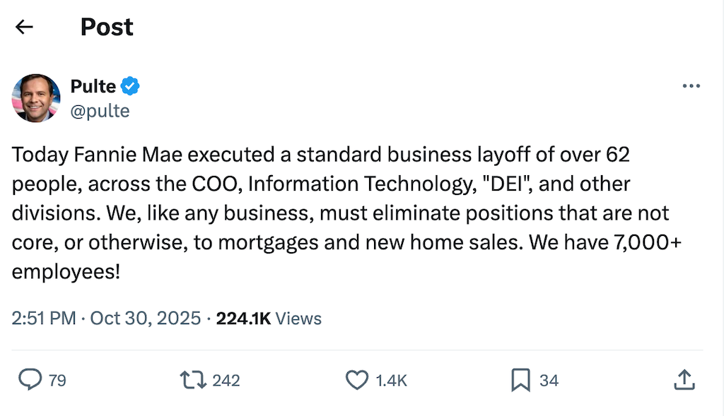 El expresidente de Fannie Mae, David Benson, regresa como asesor principal en medio de una reestructuración de la dirección.