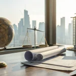 Een maquette van een appartementencomplex en bouwtekeningen liggen uitgestald op een bureau om de financiering rond te krijgen.