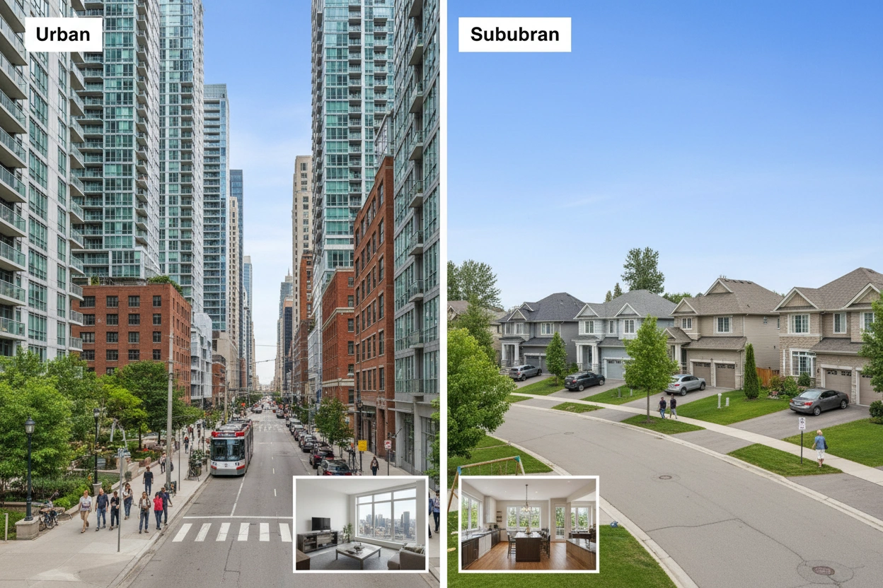 Professional image illustrating Urban vs Suburban: Analyzing Investment Potential