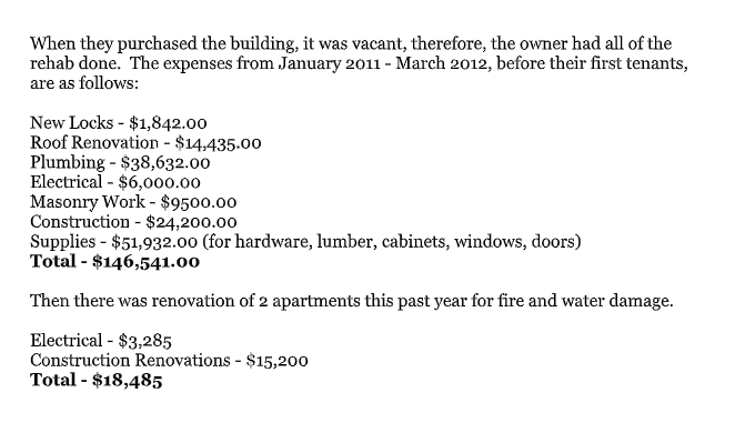 Capital Expanses Building 8 Units